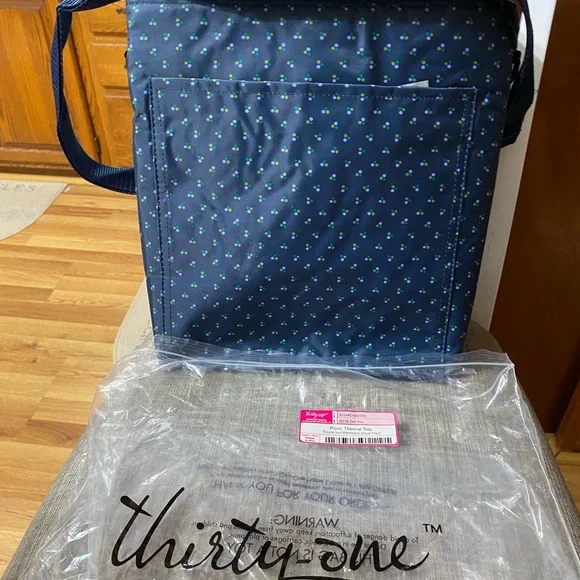Thirty-One Picnic Thermal Tote Navy Polka Dot - Picture 7 of 9